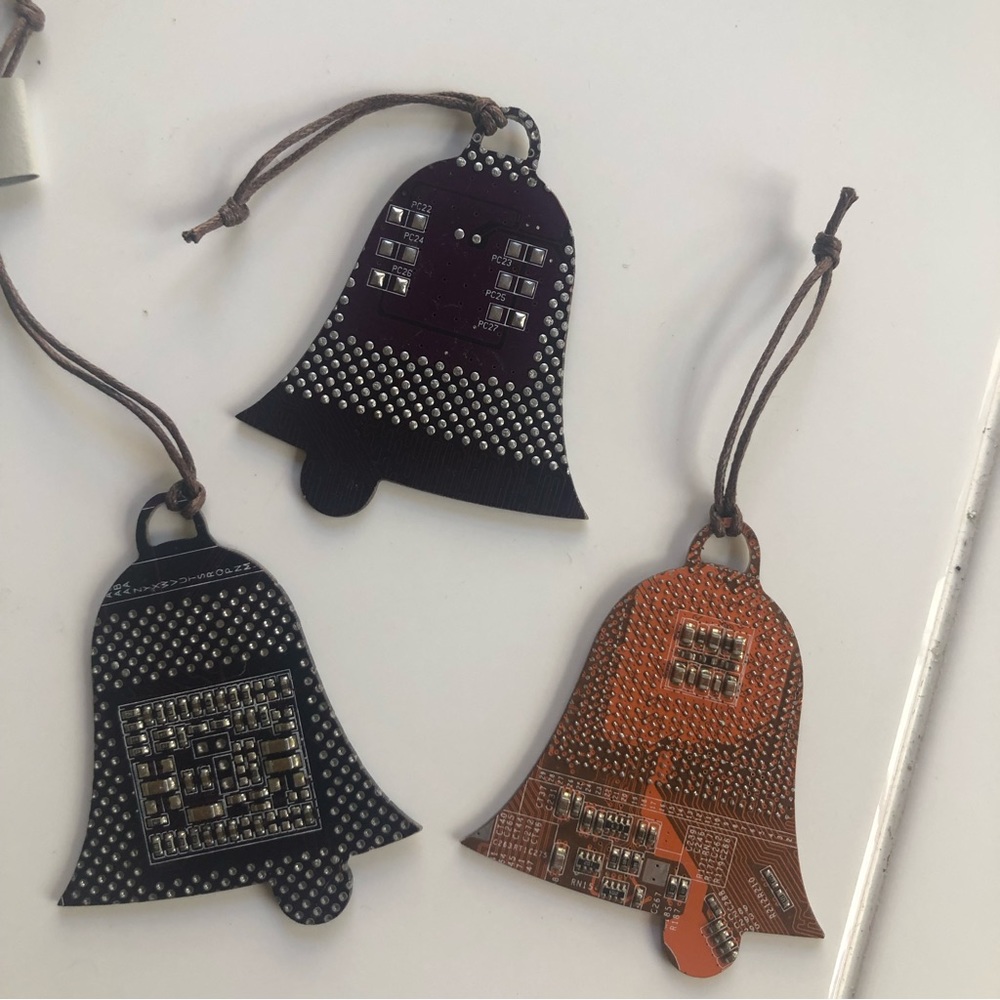 NWT Bell ornaments reused circuit boards Christmas holiday decor